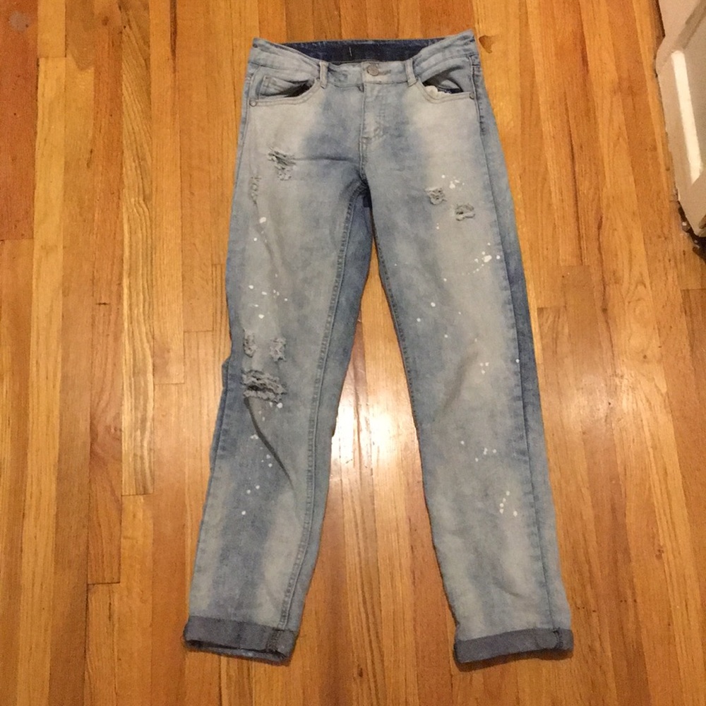 epic threads paint splatter ripped mom jeans